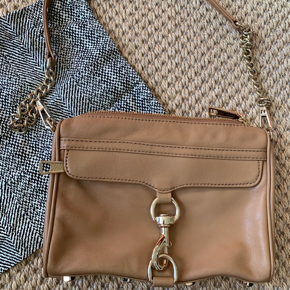 Rebecca Minkoff Mini M.A.C. leather crossbody bag tan gold hardware